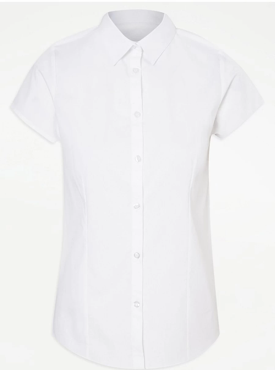 "George at Asda Girls' White Stretch Short Sleeve School Shirt for Senior Students"