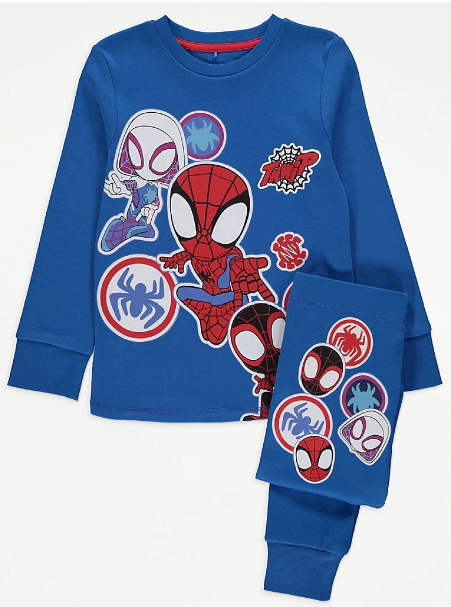 "Kids' Marvel Spider-Man Blue Long Sleeve Pyjamas | George at Asda"