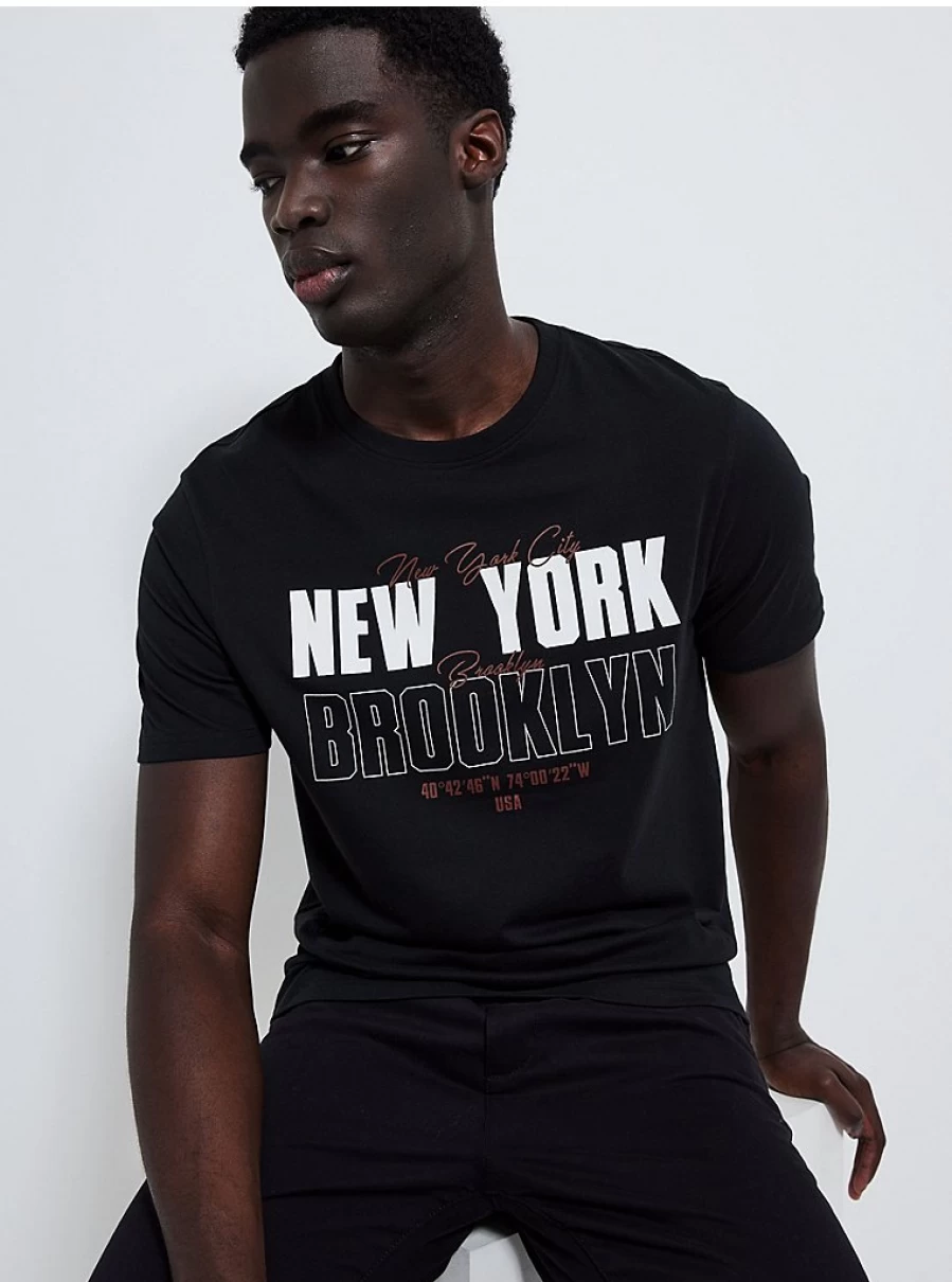 "George at Asda Men's Black New York Slogan T-Shirt | Casual Short Sleeve Tee"