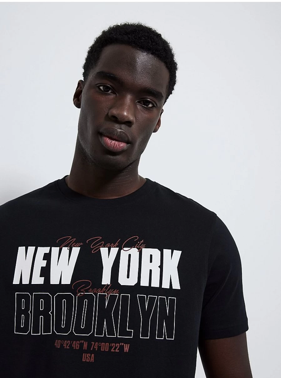"George at Asda Men's Black New York Slogan T-Shirt | Casual Short Sleeve Tee"