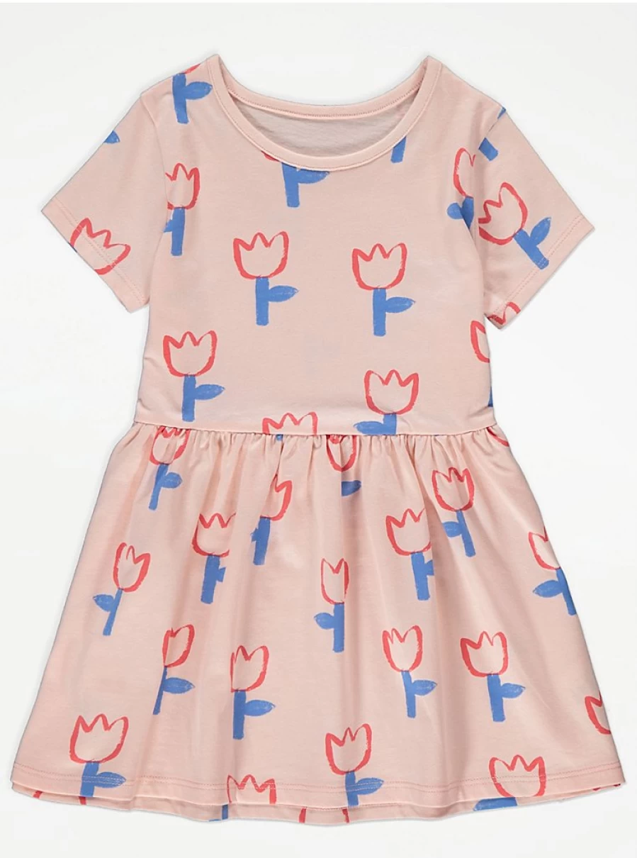 "George at Asda Girls Pink Tulip Jersey Dress – Comfortable & Stylish Kids Outfit"