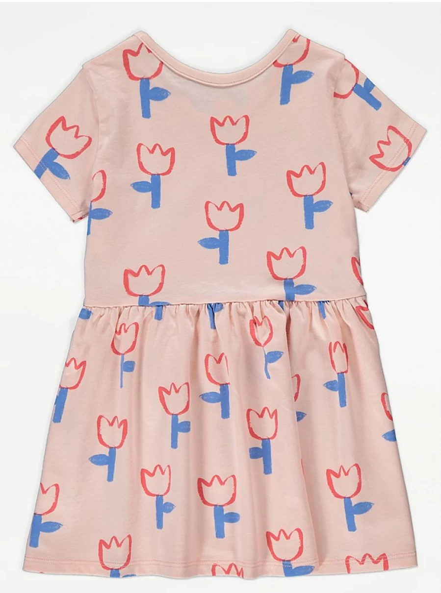 "George at Asda Girls Pink Tulip Jersey Dress – Comfortable & Stylish Kids Outfit"