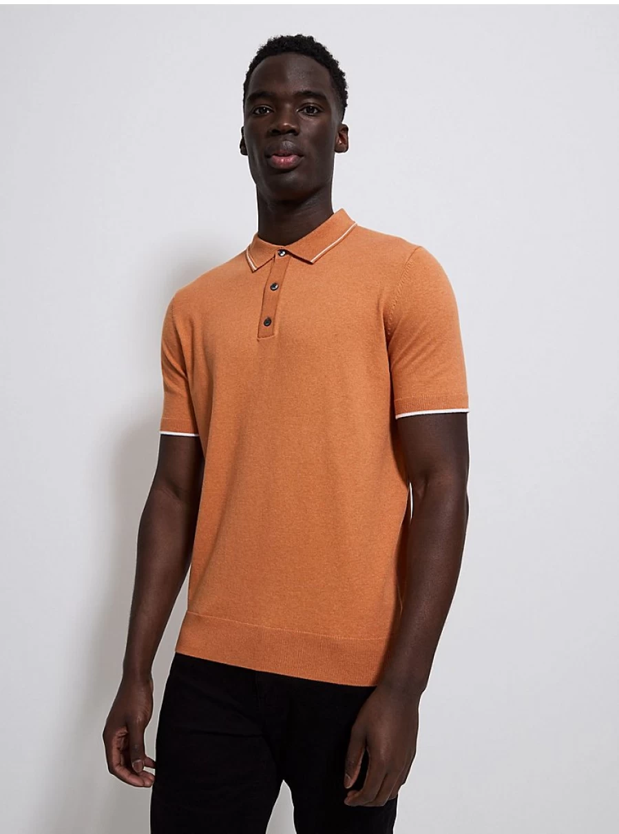 Men's Orange Short Sleeve Knit Polo Shirt | George at Asda