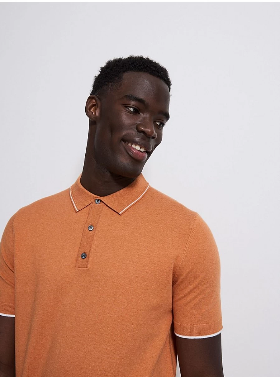 Men's Orange Short Sleeve Knit Polo Shirt | George at Asda