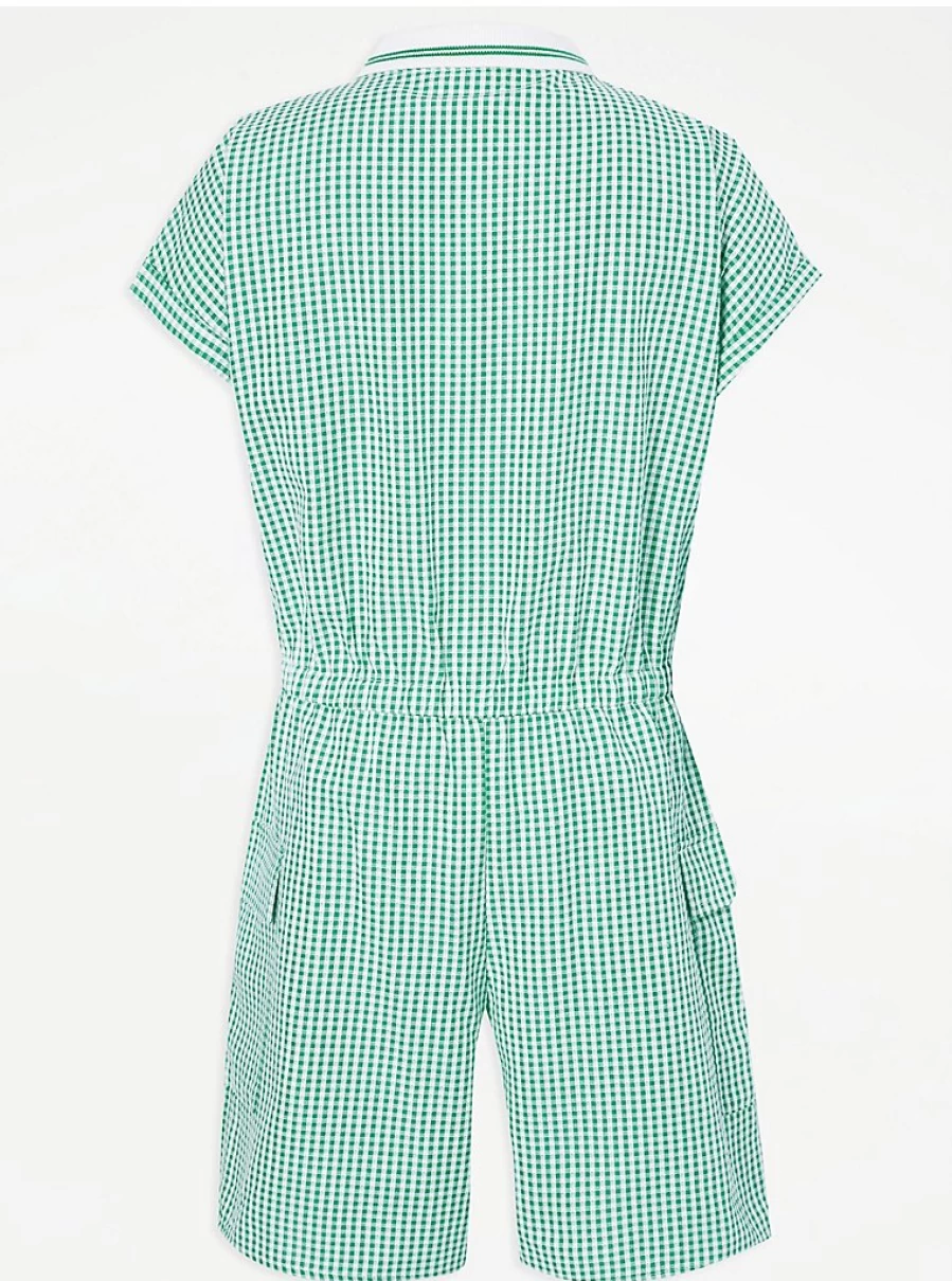 "George at Asda Girls' 2-Pack Green Gingham Sporty School Playsuits | Comfortable & Stylish Uniform Outfits"