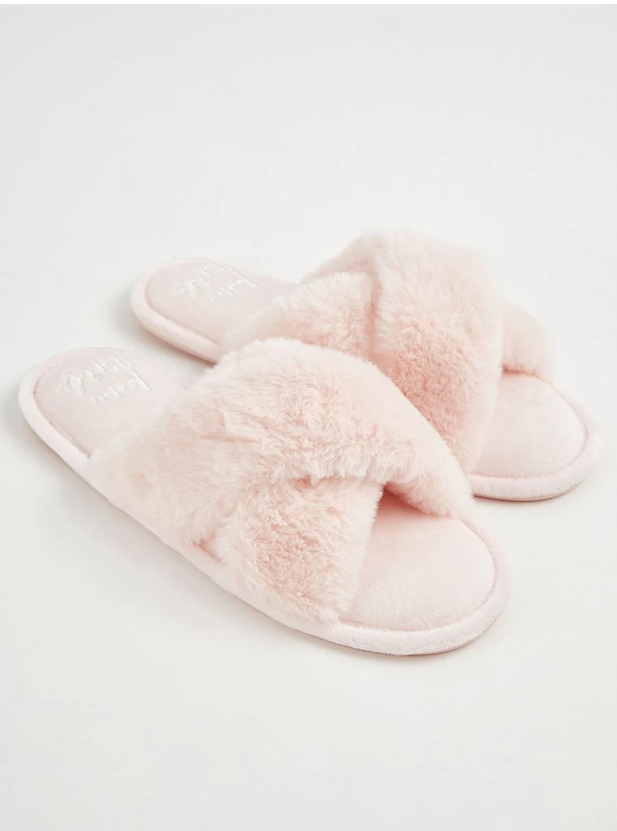 "George at Asda Pink Faux Fur Bridal Slippers for Bride Team – Cozy Lingerie Slide Reviews"