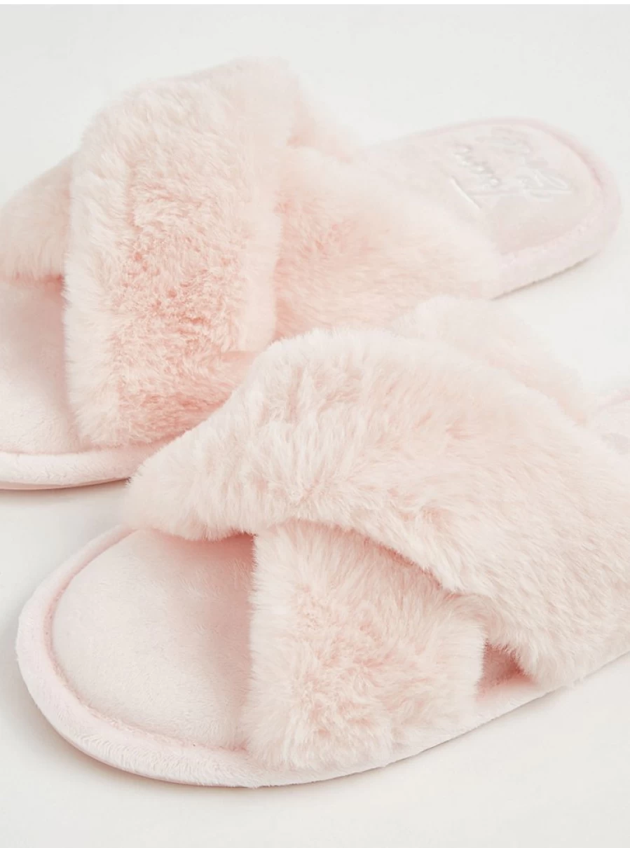 "George at Asda Pink Faux Fur Bridal Slippers for Bride Team – Cozy Lingerie Slide Reviews"
