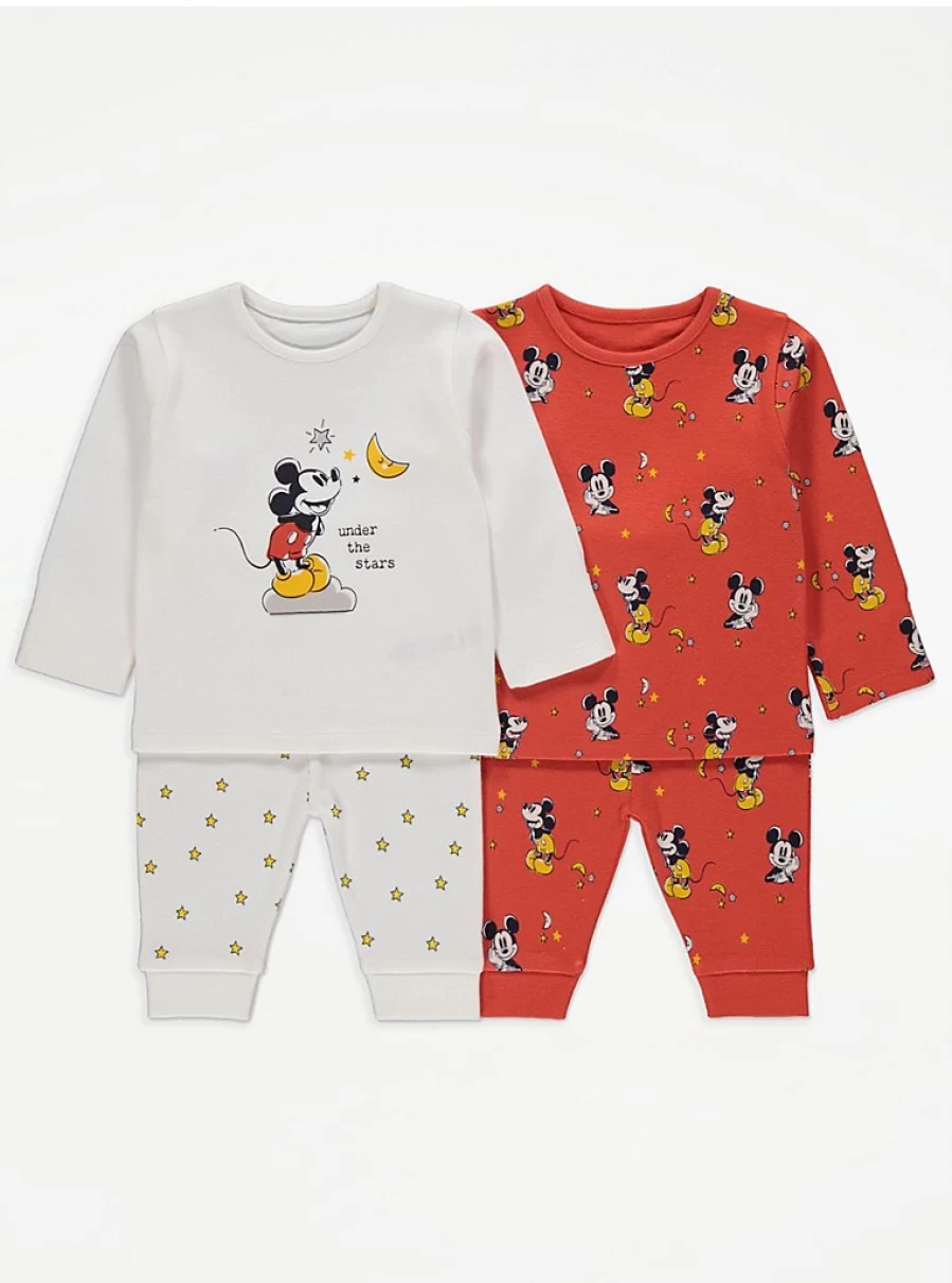 George at Asda Baby Boys' Disney Mickey Mouse Under The Stars 2-Pack Pyjama Set - Soft Cotton Sleepwear