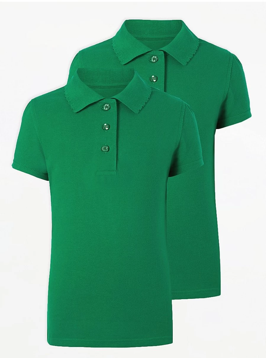 "George at Asda Girls' Green Scallop Short Sleeve Polo Shirts 2-Pack for School Uniforms"