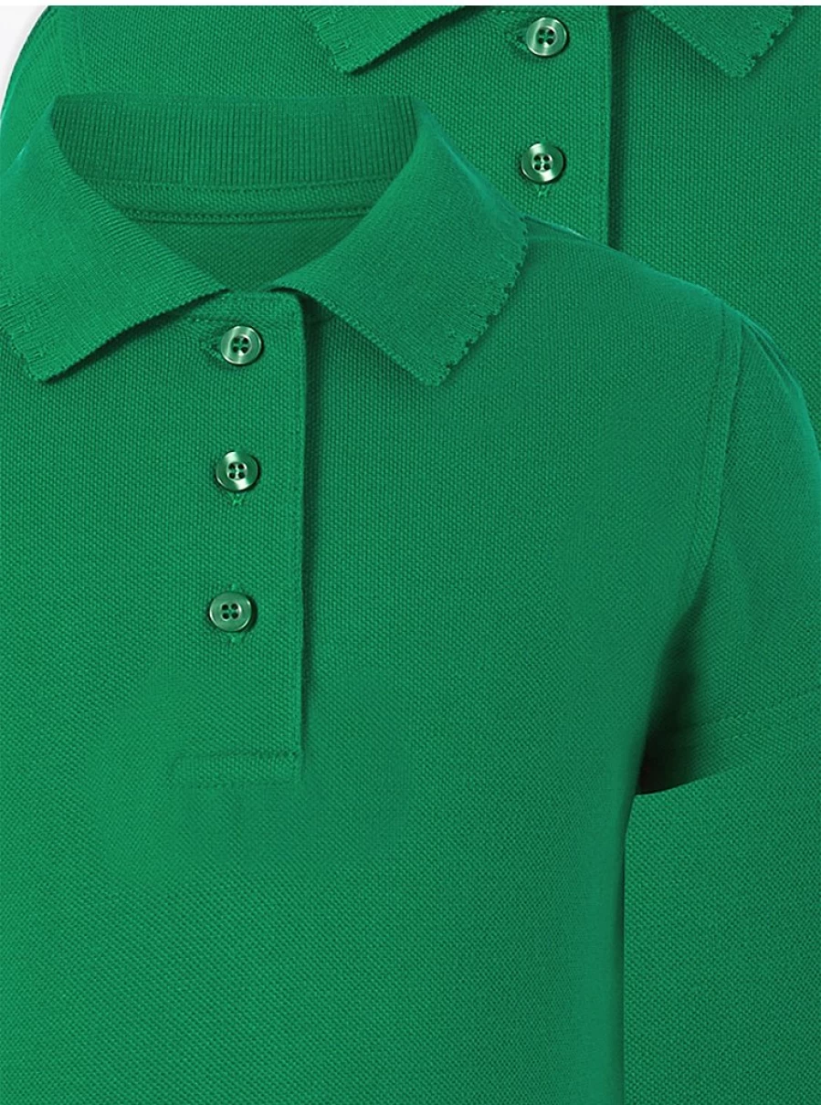 "George at Asda Girls' Green Scallop Short Sleeve Polo Shirts 2-Pack for School Uniforms"