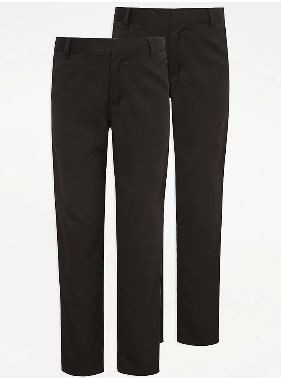 "George at Asda Boys' 2-Pack Black Slim Fit School Trousers for Uniform | Comfortable & Durable"