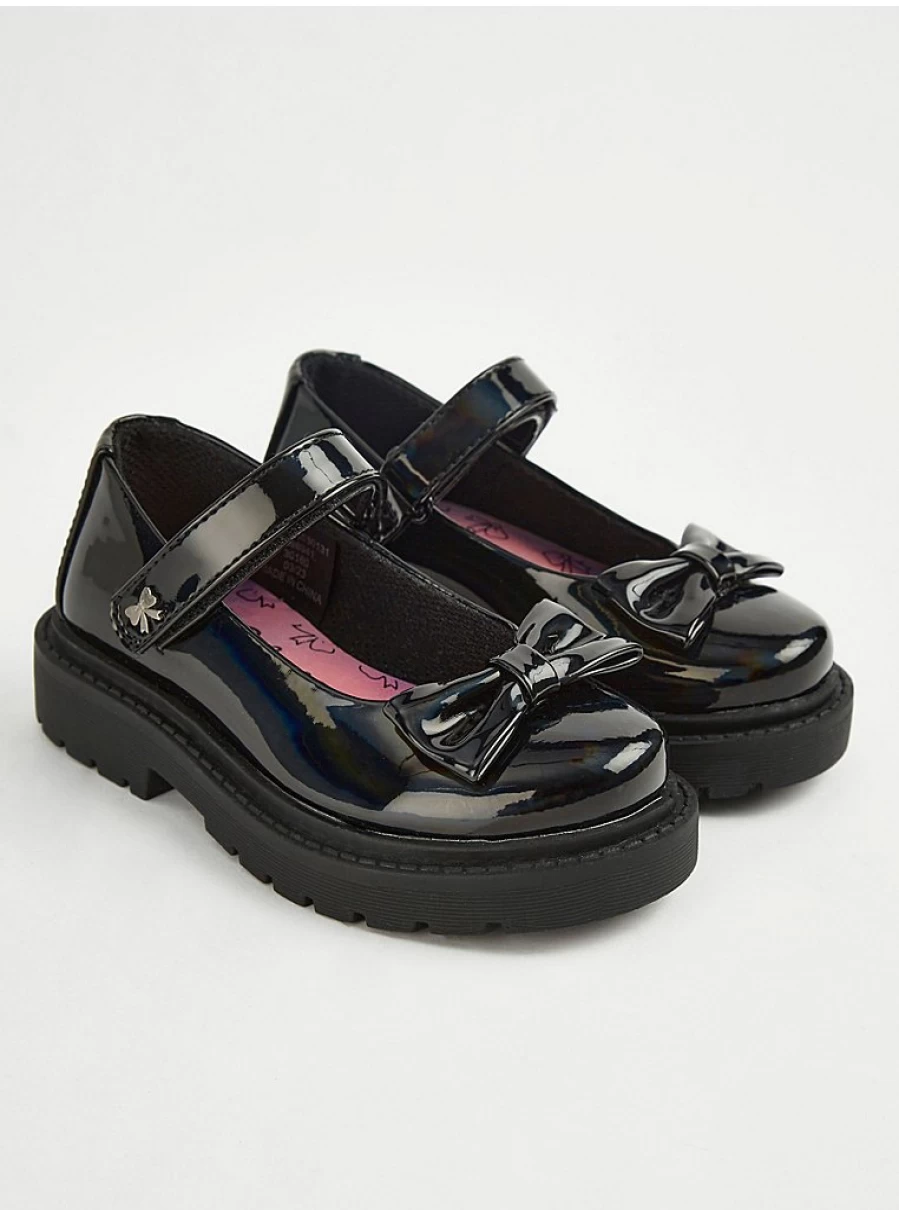 "George at Asda Black Patent Mary Jane School Shoes with Bow – Comfortable & Stylish School Footwear"