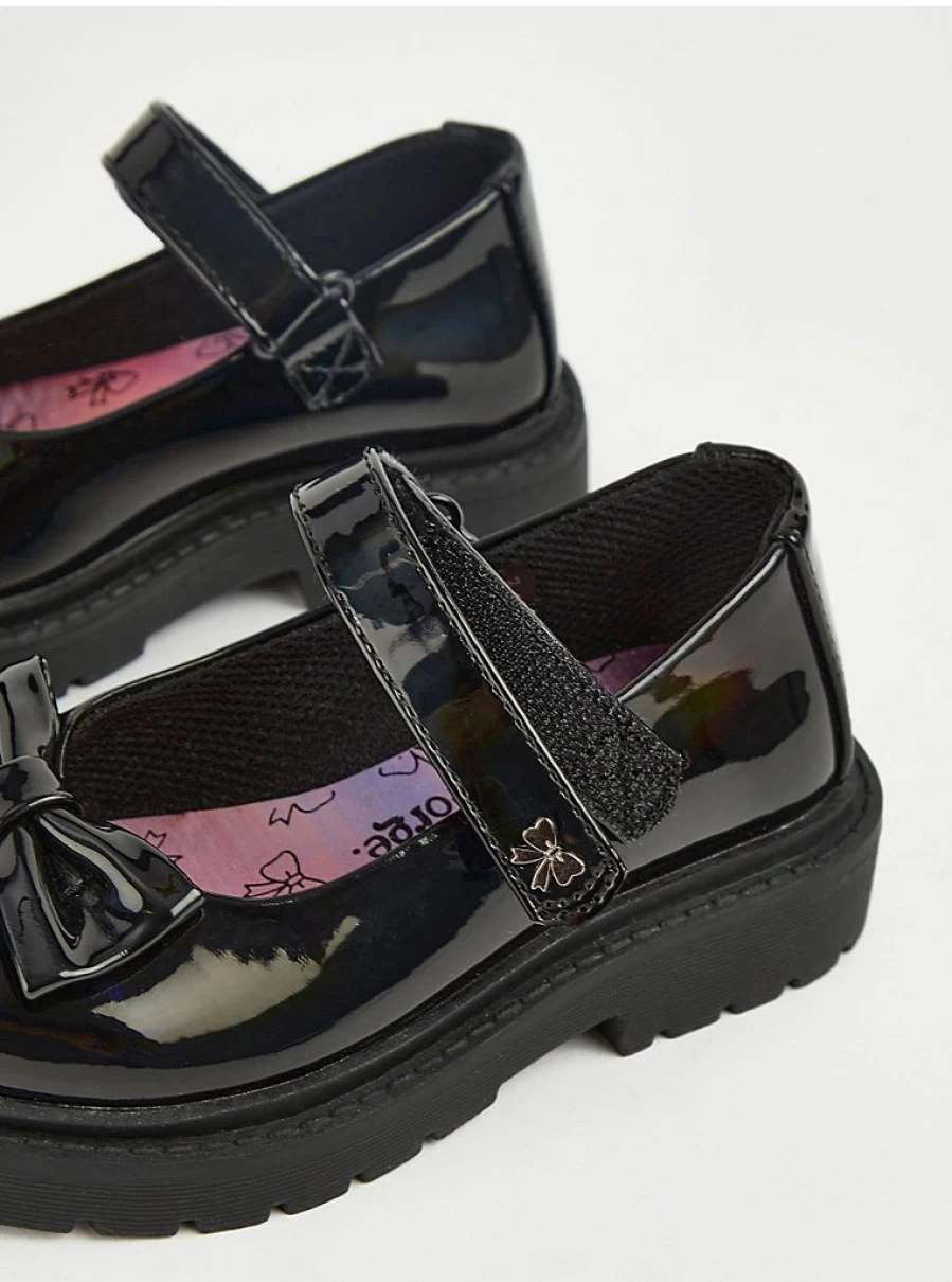 "George at Asda Black Patent Mary Jane School Shoes with Bow – Comfortable & Stylish School Footwear"