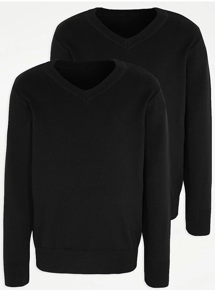 "George at Asda Black V-Neck School Jumpers 2-Pack for Kids – Comfortable Uniform Essentials"