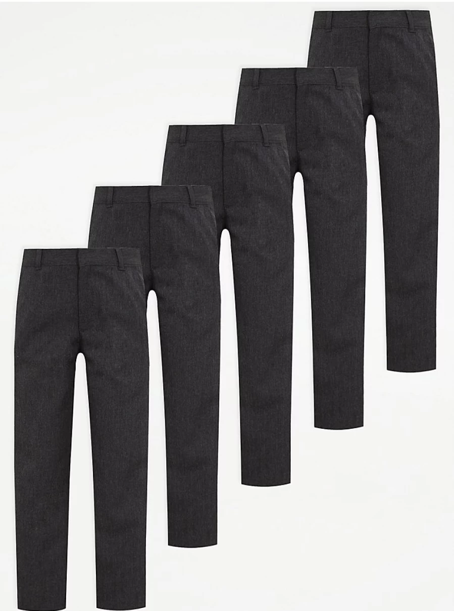 "George at Asda Boys' Grey School Trousers 5-Pack – Comfortable Regular Fit Uniform Pants"
