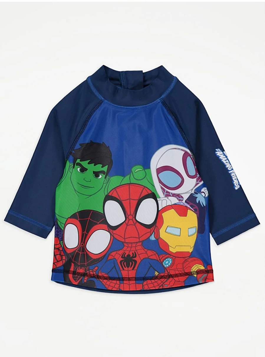 "Marvel Spidey and Friends Boys Navy Swim Rash Vest – George at Asda Kids UV Sun Protection"
