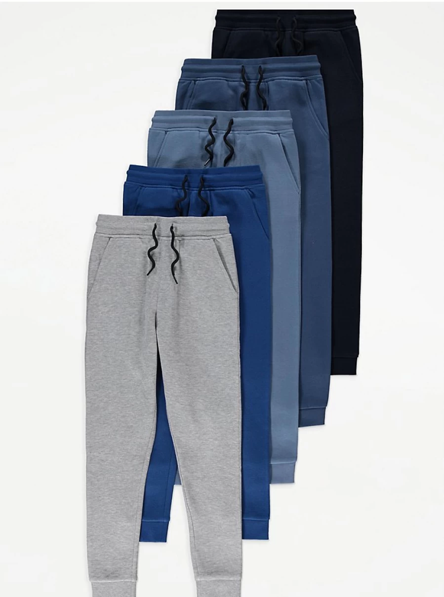 "George at Asda Boys' Blue Plain Joggers 5-Pack | Comfortable Kids' Trousers"