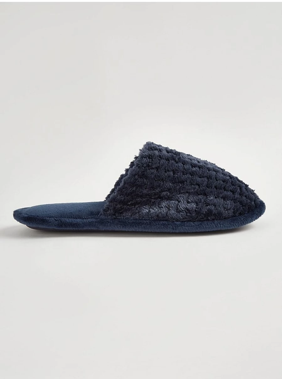 "George at Asda Navy Plush Mule Slippers for Women – Soft & Comfortable House Shoes"