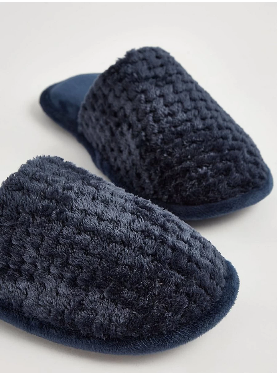 "George at Asda Navy Plush Mule Slippers for Women – Soft & Comfortable House Shoes"