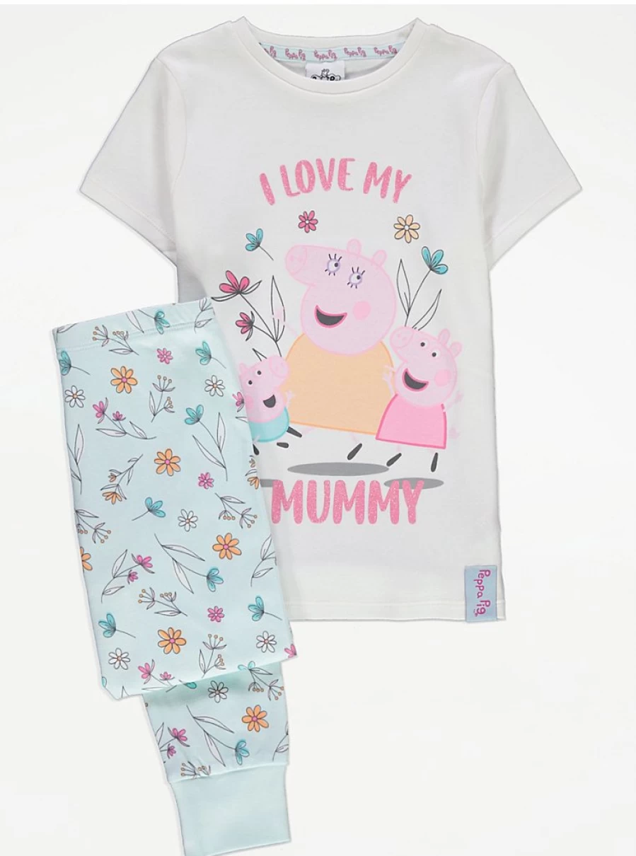 "George at Asda Peppa Pig Kids' Floral Pyjamas - I Love My Mummy Design"