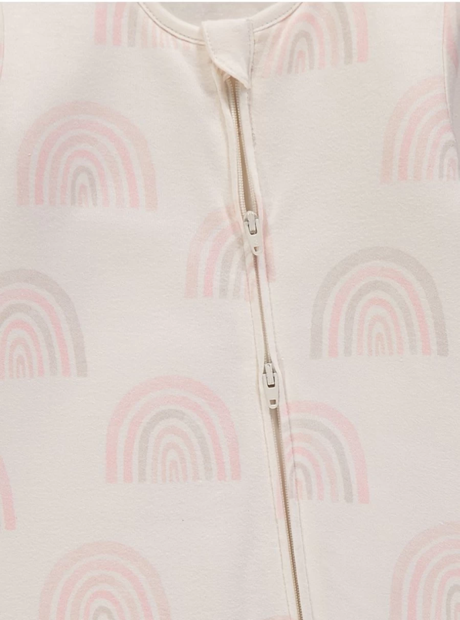 "George at Asda Baby Light Pink Rainbow Wadded 2-Way Zip Sleepsuit 2.5 Tog - Cozy Winter Pajamas"