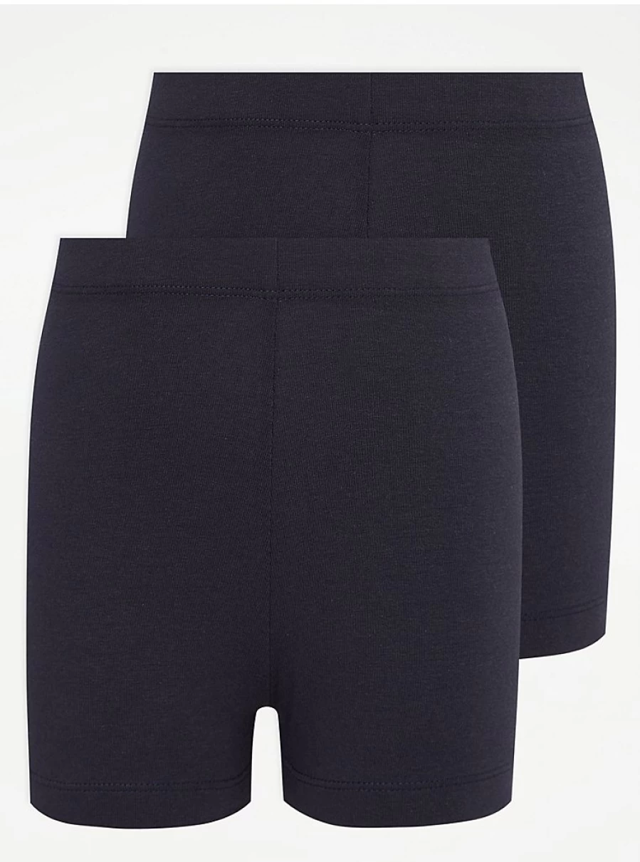 Girls' Navy Blue School Shorts 2-Pack | Comfort Fit Jersey Fabric | George at Asda