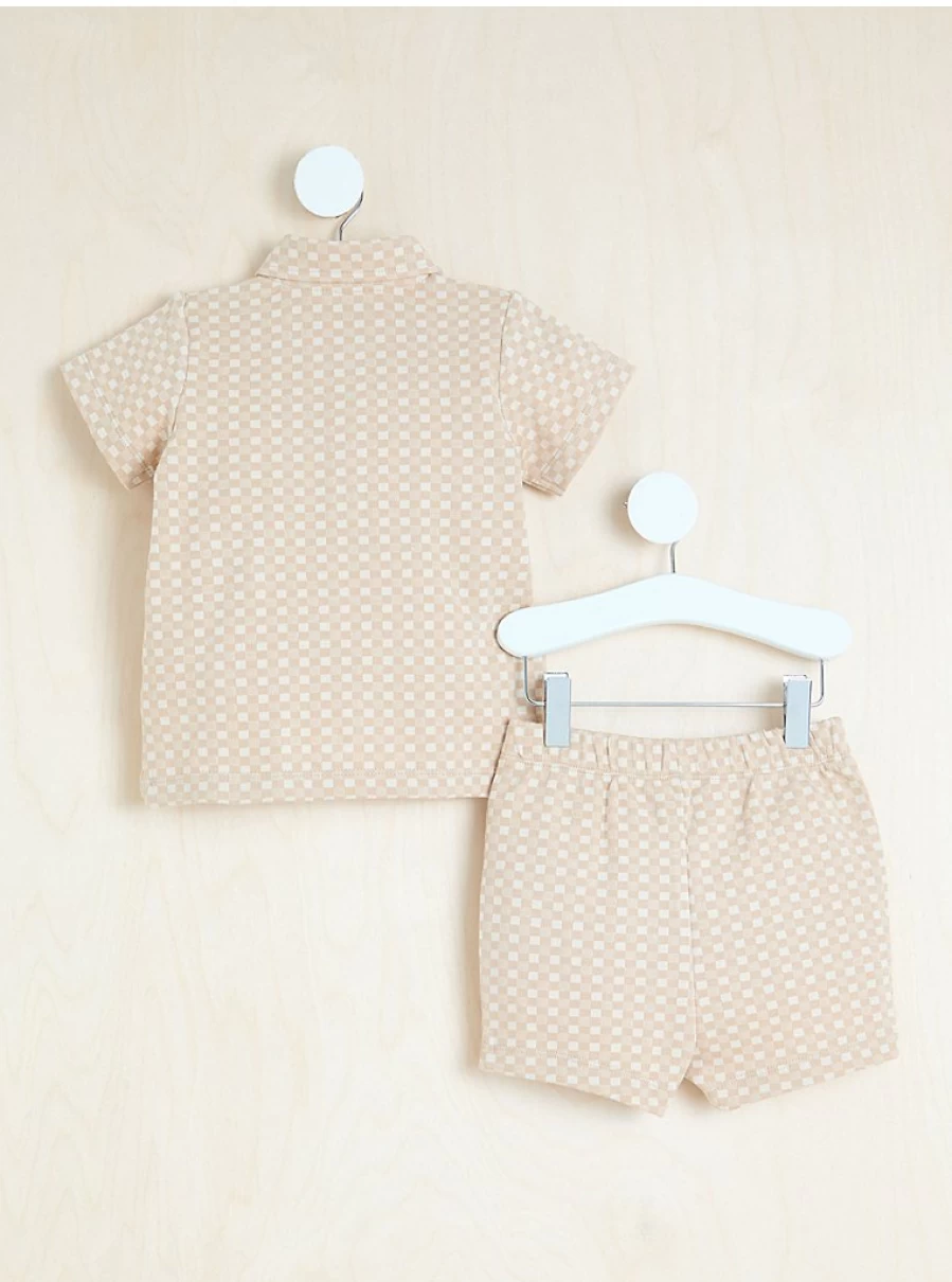 "George at Asda Boys' Camel Checked Polo Top and Shorts Outfit – Billie Faiers Collection"