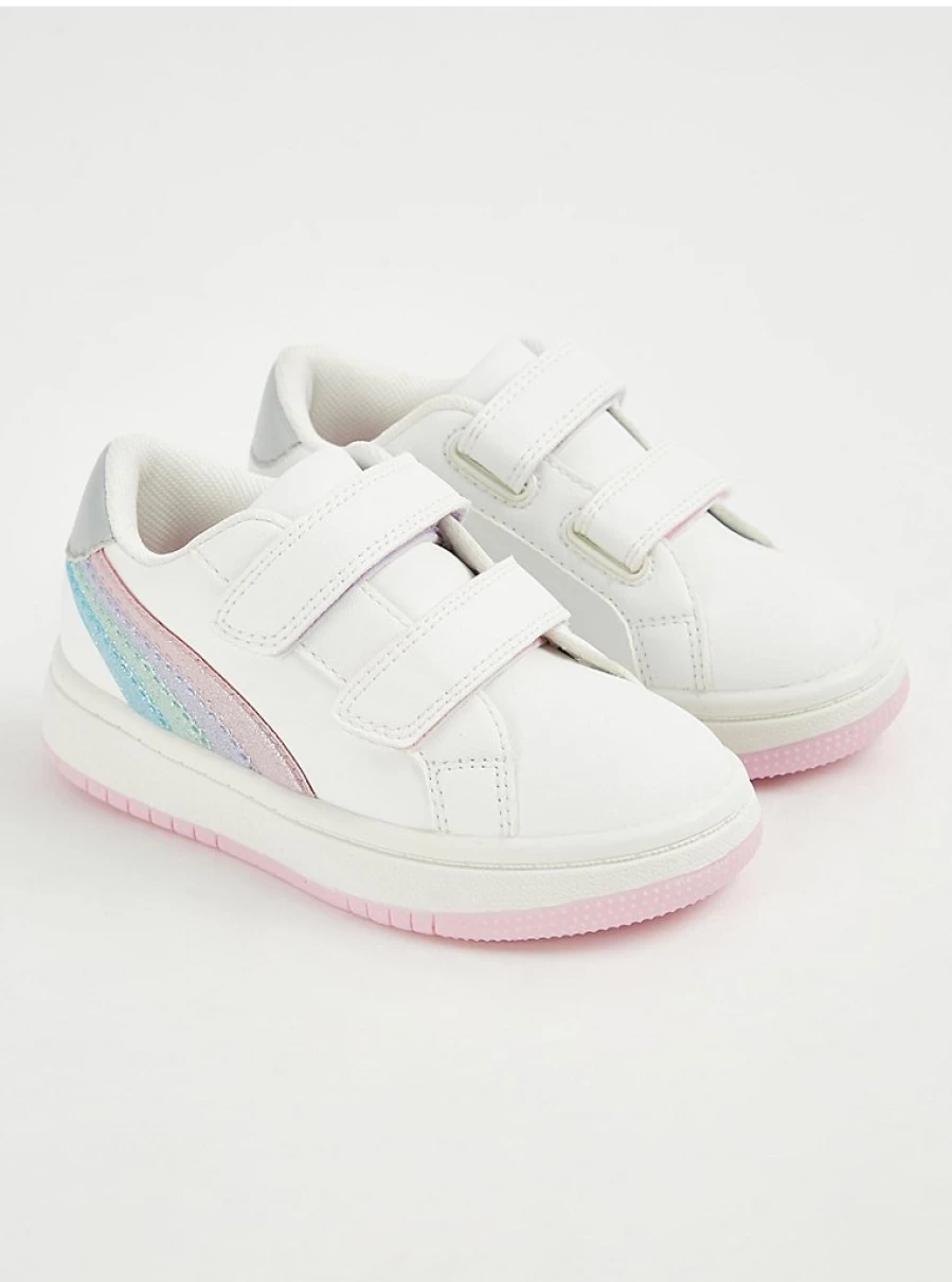 Girls' White Rainbow LED Double Strap Trainers - Light Up Shoes by George at Asda