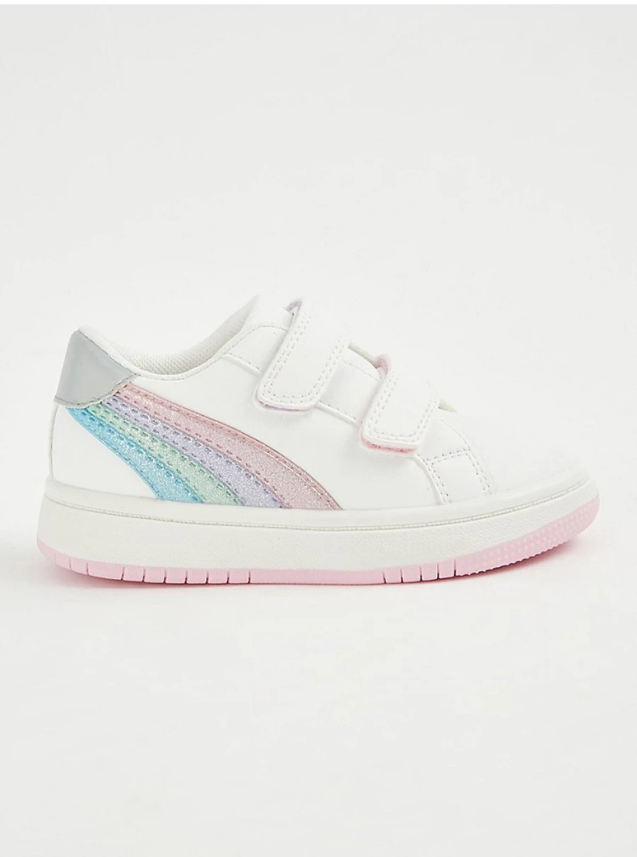 Girls' White Rainbow LED Double Strap Trainers - Light Up Shoes by George at Asda