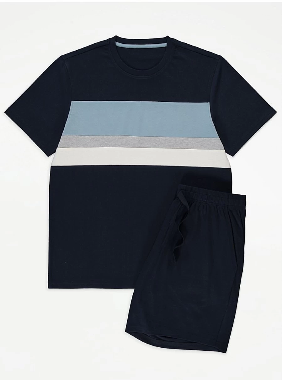 Men's Navy Colour Block Short Pyjamas - George at Asda Comfort Sleepwear Review