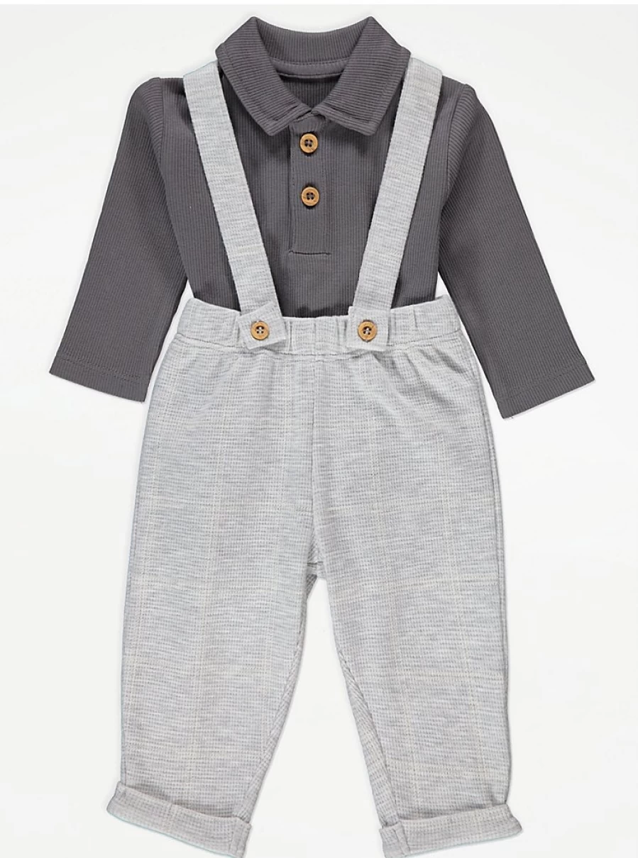 "George at Asda Boys Grey Collared Bodysuit and Dungaree Outfit – Baby Clothing Review"