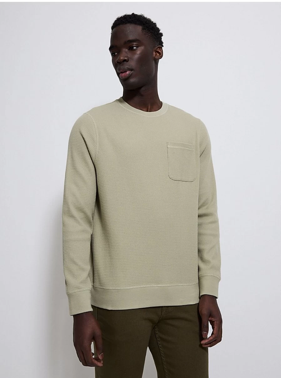 Men's Green Long Sleeve Waffle Knit Top by George at Asda | Comfort & Style