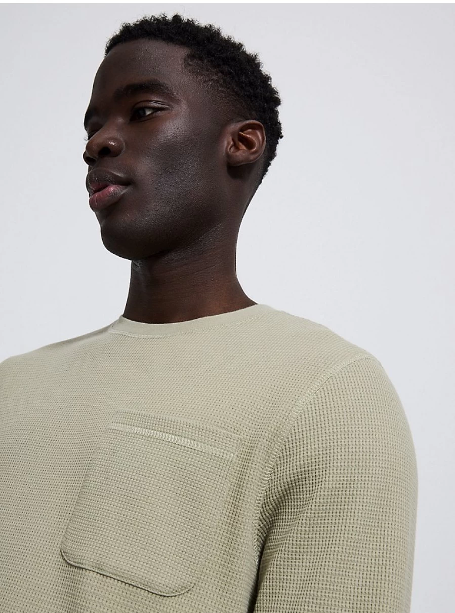 Men's Green Long Sleeve Waffle Knit Top by George at Asda | Comfort & Style