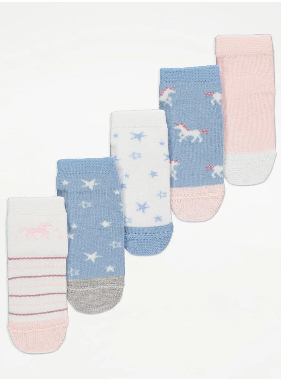 George at Asda Baby Winter Patterned Socks 5 Pack - Warm & Cozy Seasonal Designs