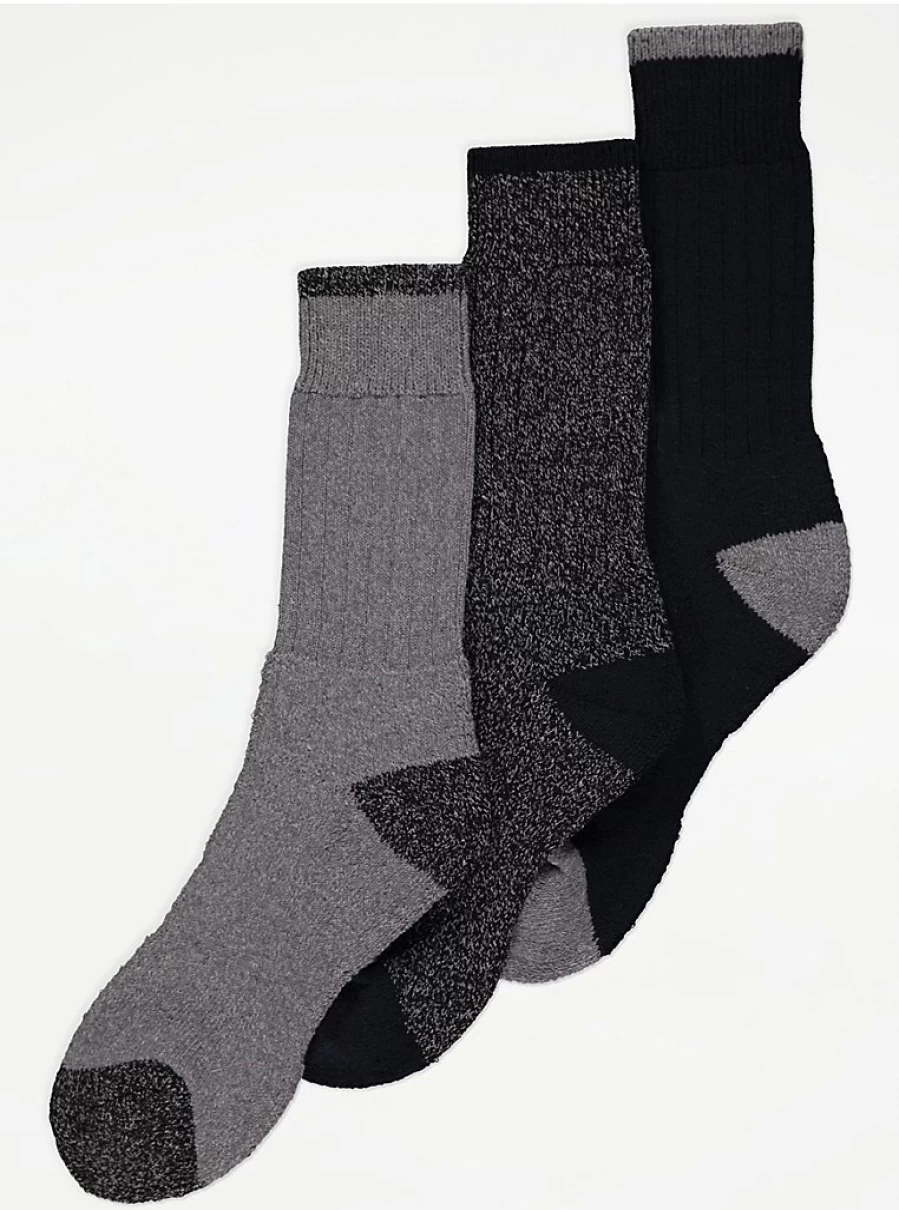 Men's Black Contrast Heel & Toe Walking Socks 3-Pack | George at Asda | Comfort & Durability