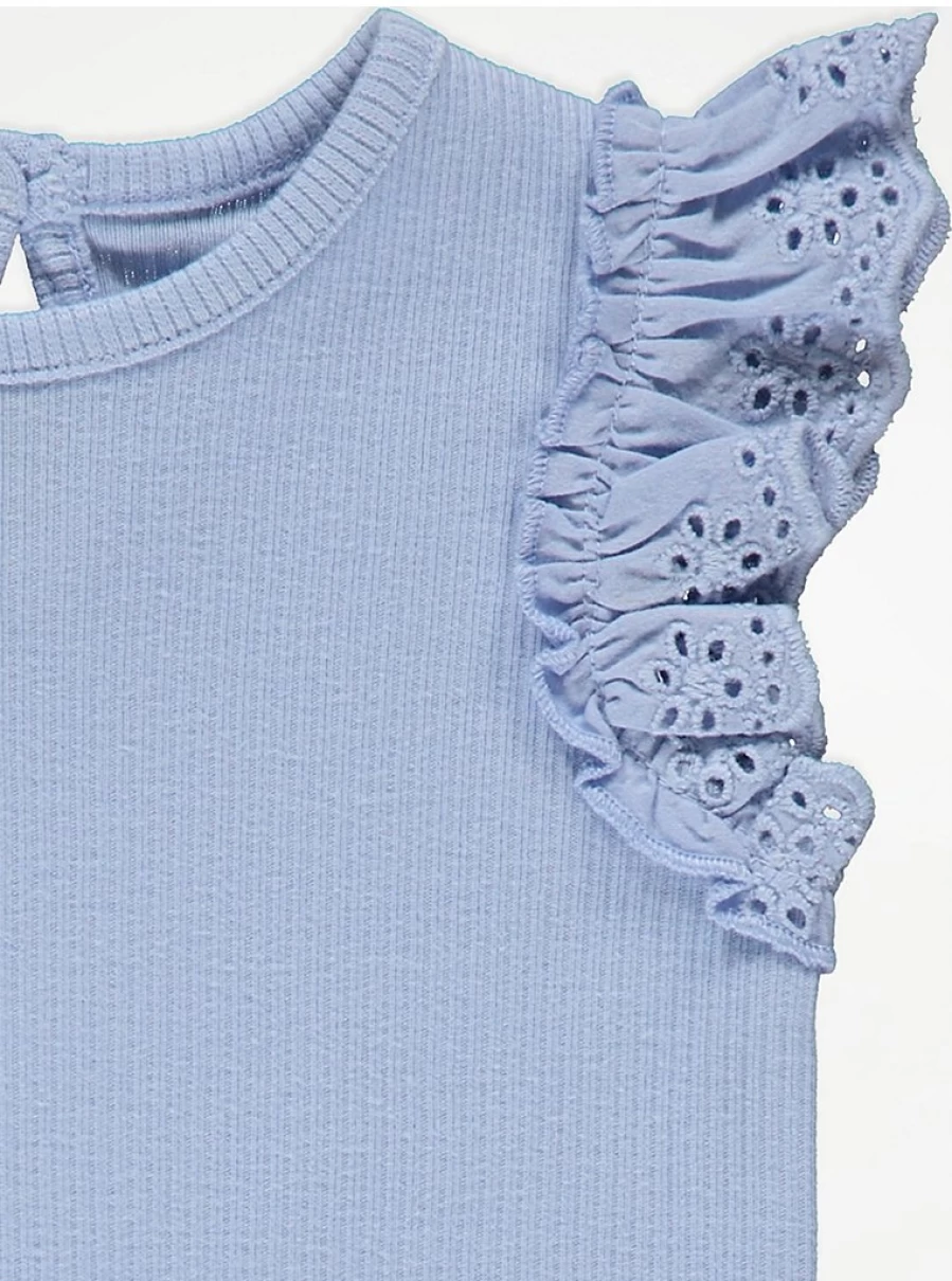 George at Asda Baby Embroidered Frill Sleeve Rib Bodysuits 3-Pack - Soft & Stylish Outfits