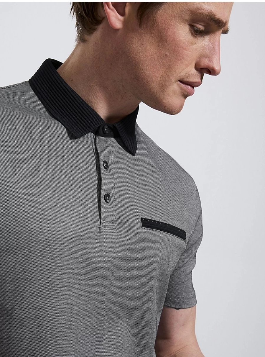 Men's Grey Ribbed Collar Short Sleeve Polo Shirt | George at Asda
