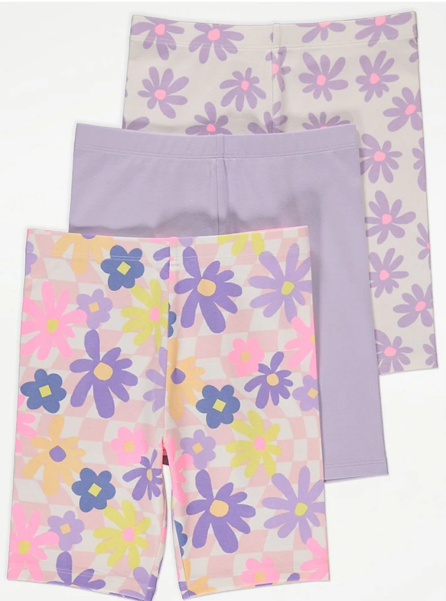 Girls' Lilac Floral Cycling Shorts 3-Pack | George at Asda | Comfort & Style for Active Kids