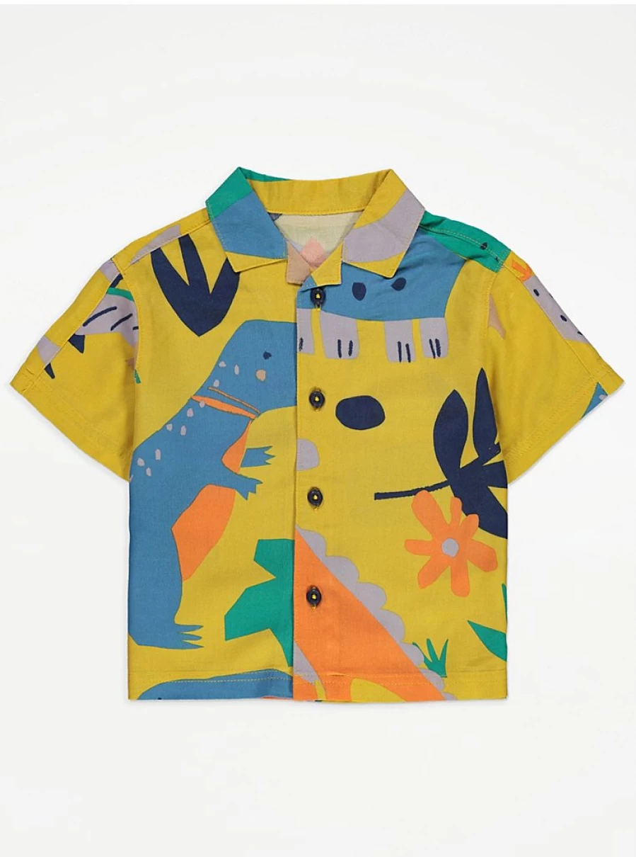 "George at Asda Boys' Ochre Dinosaur Print Short Sleeve T-Shirt – Kids' Casual Top Review"