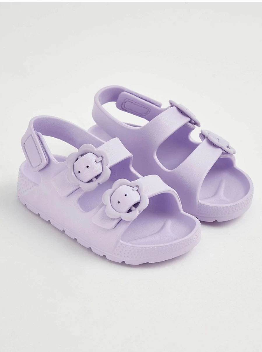 Lilac Double Strap Flower Buckle Sandals for Girls | George at Asda | Comfortable Kids' Summer Shoes