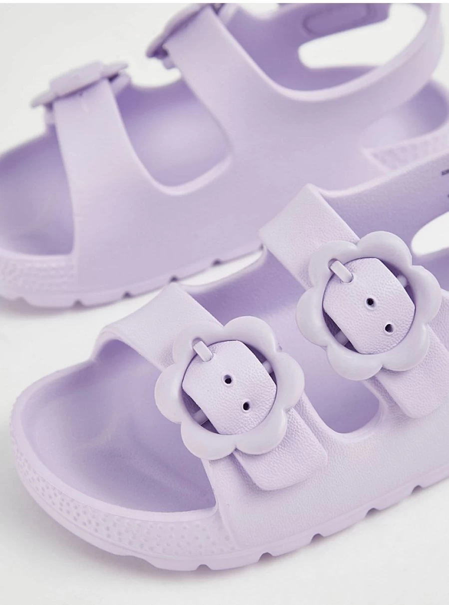 Lilac Double Strap Flower Buckle Sandals for Girls | George at Asda | Comfortable Kids' Summer Shoes