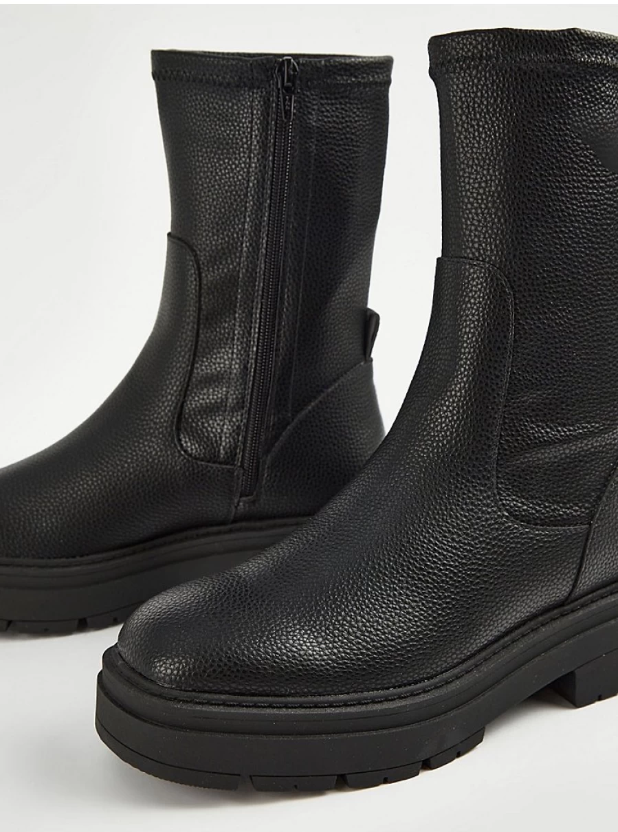 Women's Black Textured Biker Boots | George at Asda | Stylish & Comfortable Riding Boots