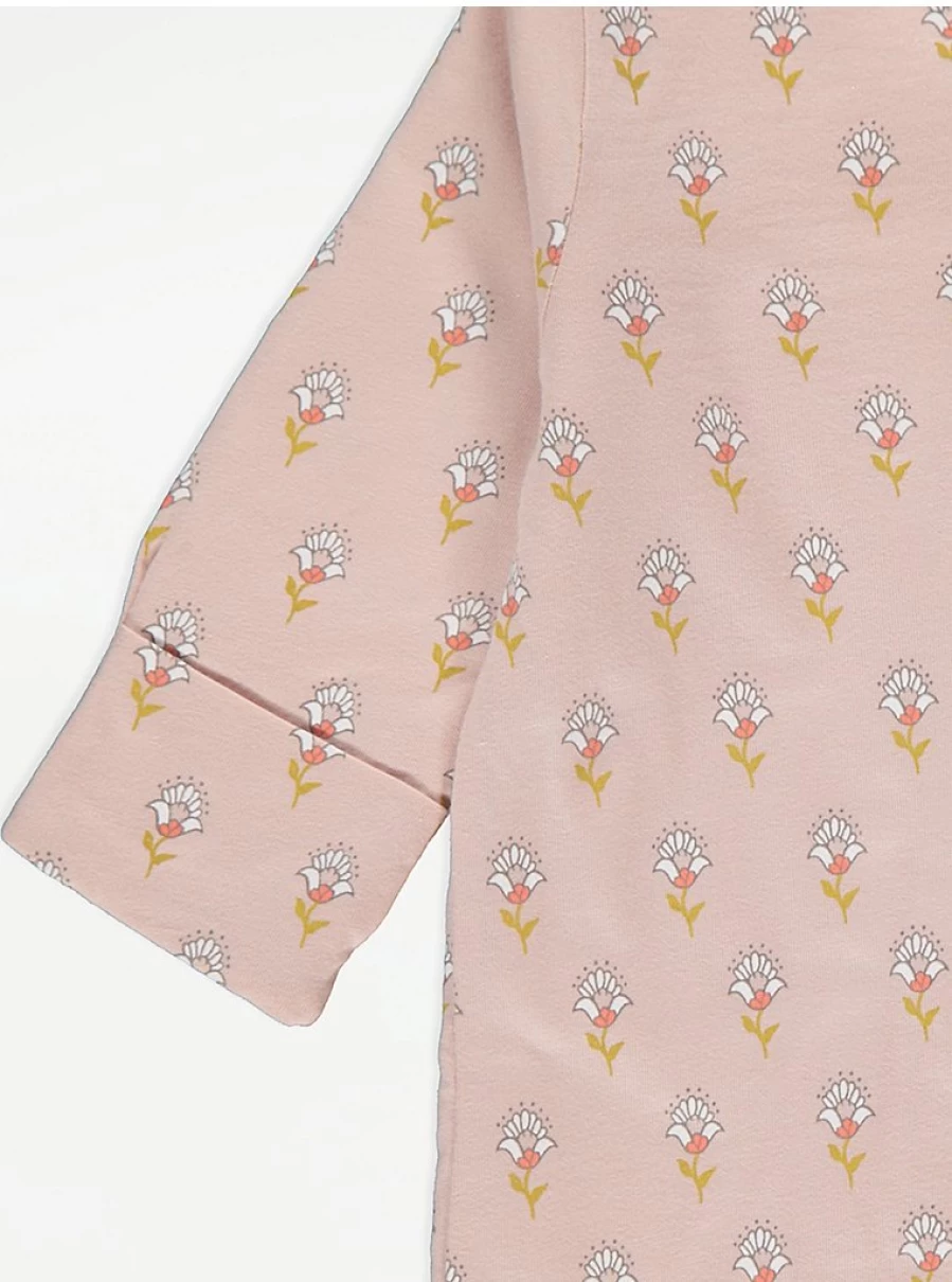 "George at Asda Baby Pink Floral 1 Tog Zip-Up Wadded Sleepsuit | Warm Infant Pajamas"