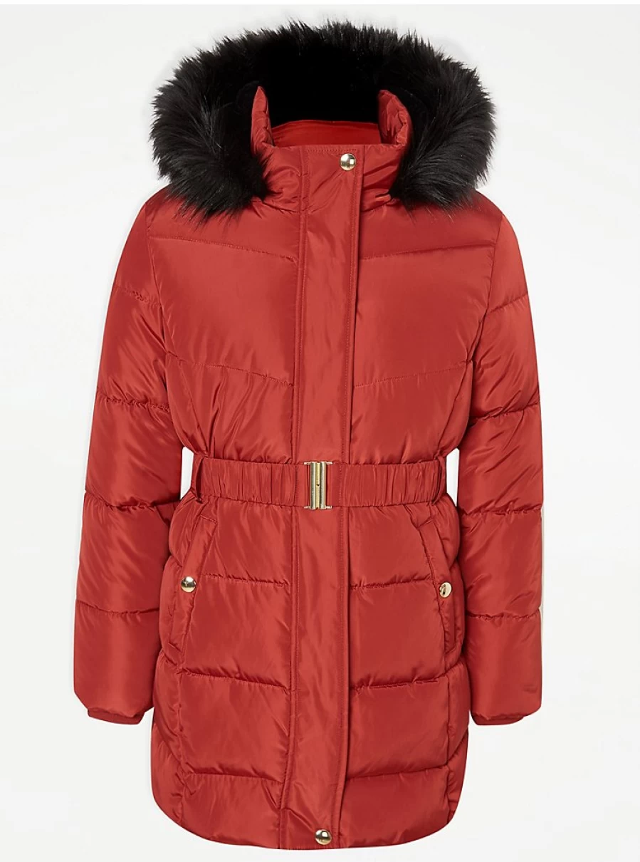 "George at Asda Kids Rust Belted Longline Padded Coat Review | Warm Winter Jacket"
