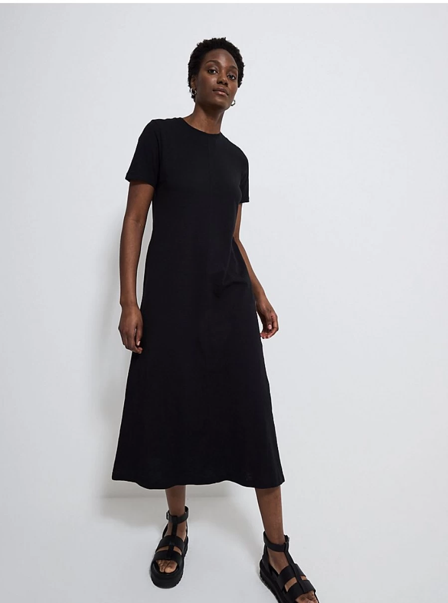 Black Seam Detail Midi T-Shirt Dress for Women | George at Asda | Comfortable Casual Style