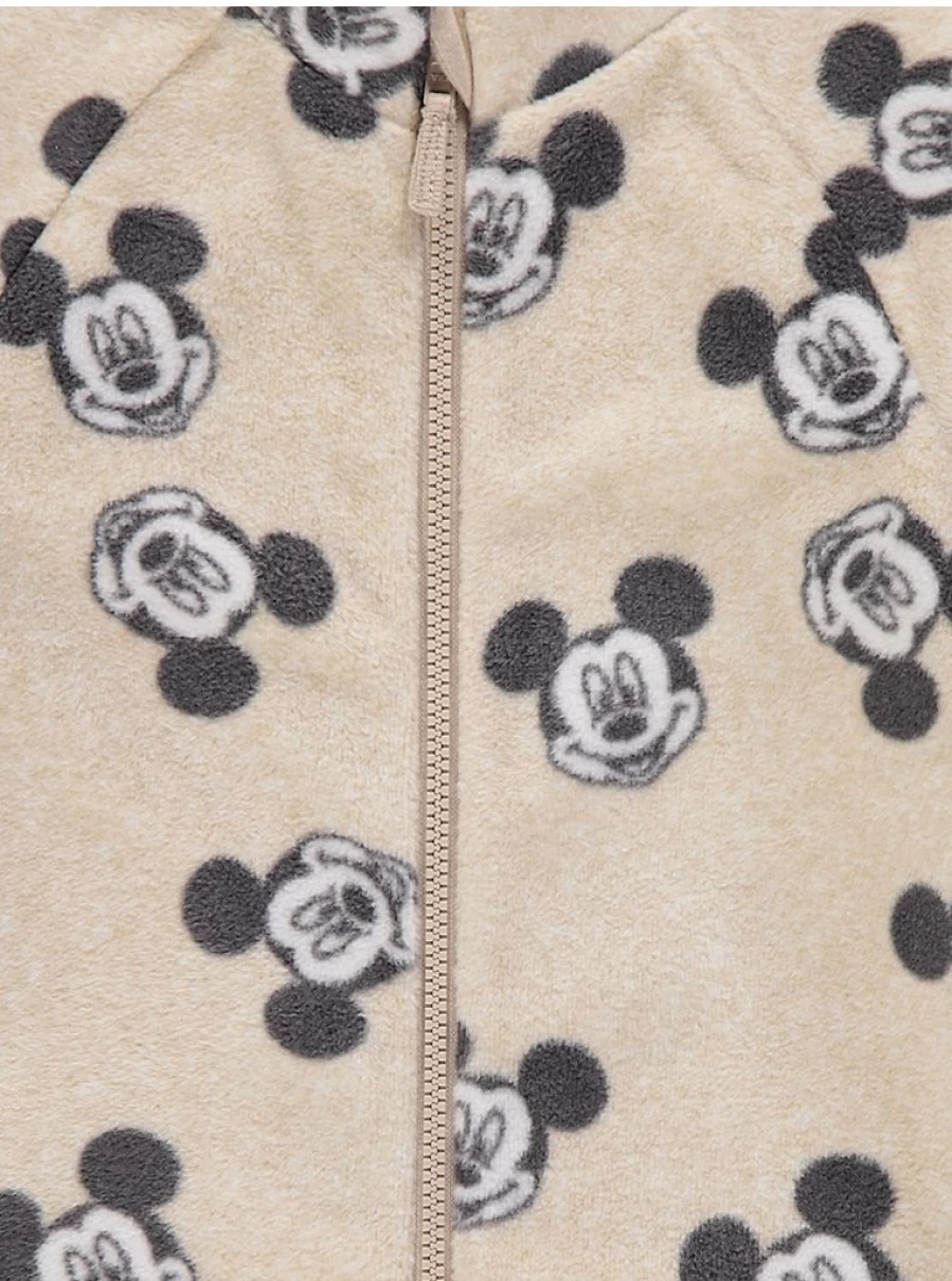 George at Asda Boys' Mickey Mouse Fleece Zip-Up Onesie | Disney Baby Romper | Neutral Jumpsuit