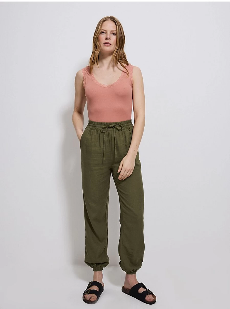 Women's Khaki Linen Blend Cuffed Trousers | Comfort Fit & Stylish | George at Asda