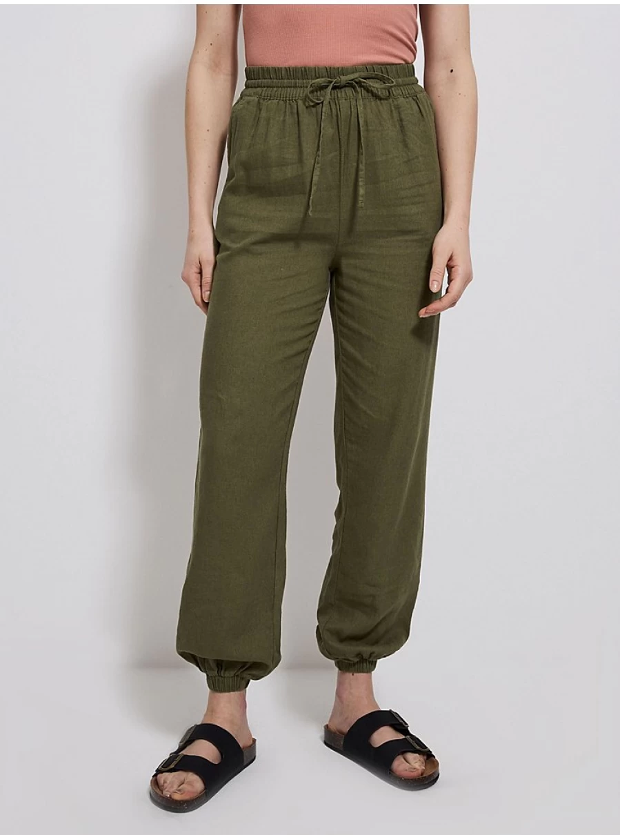 Women's Khaki Linen Blend Cuffed Trousers | Comfort Fit & Stylish | George at Asda