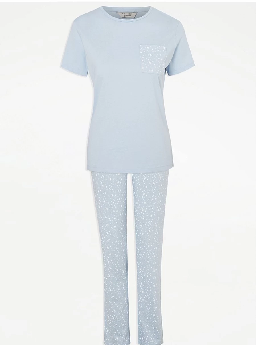 George at Asda Women's Blue Star Print Short Sleeve Pyjama Set - Comfortable Sleepwear & Loungewear Gift