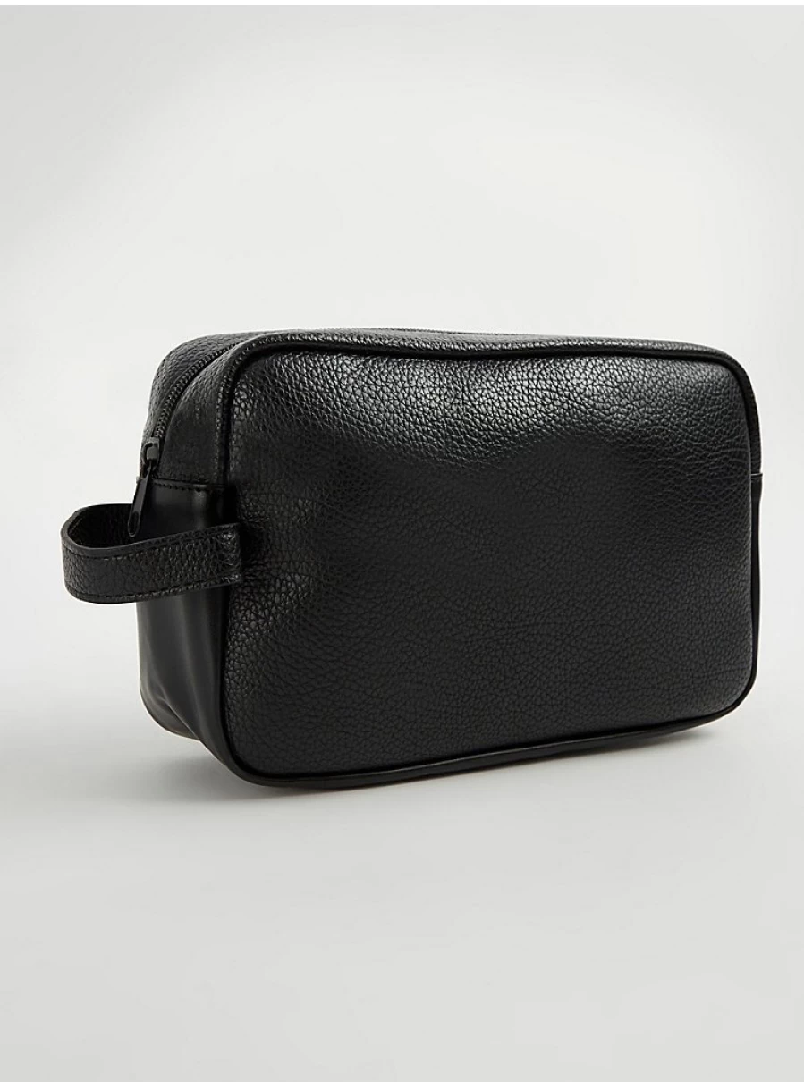Men's Black Faux Leather Wash Bag | Travel Toiletry Pouch | George at ASDA